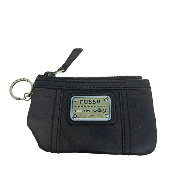 Fossil Brown Lamb Leather Coin Purse Keyring - Picture 1 of 4